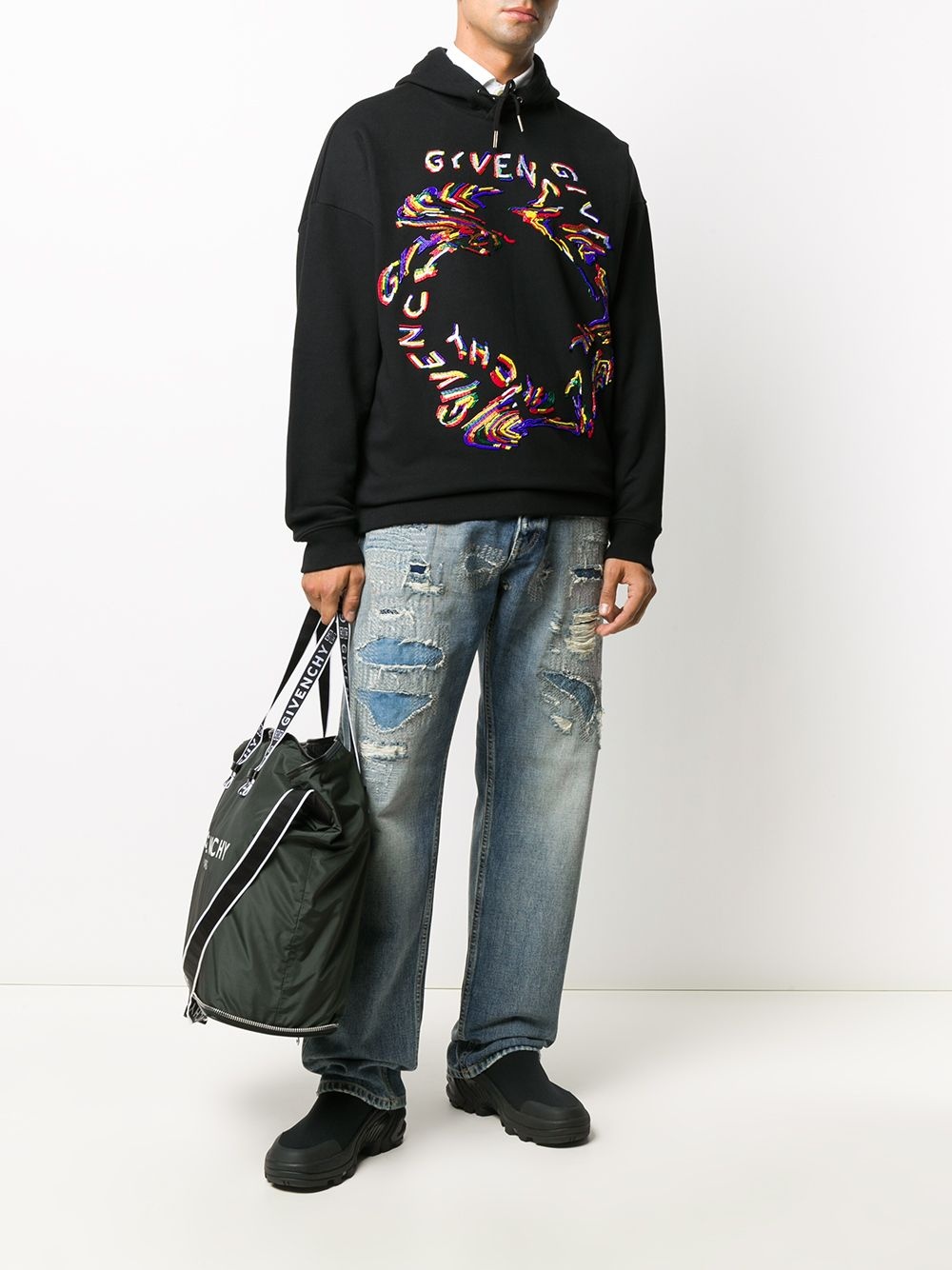 beaded-logo cotton hoodie - 2