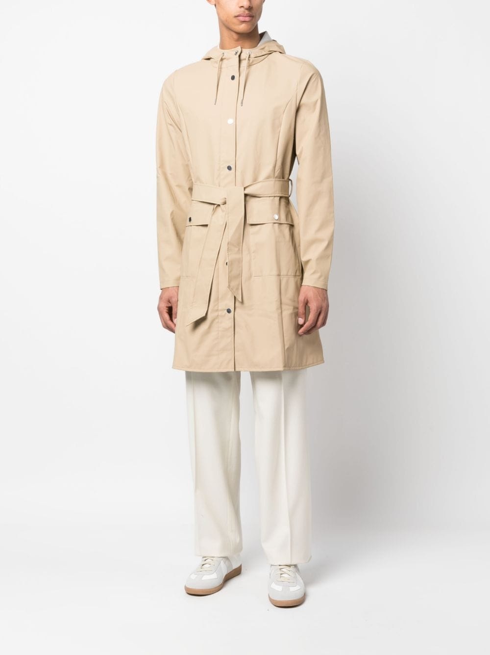 belted hooded raincoat - 2
