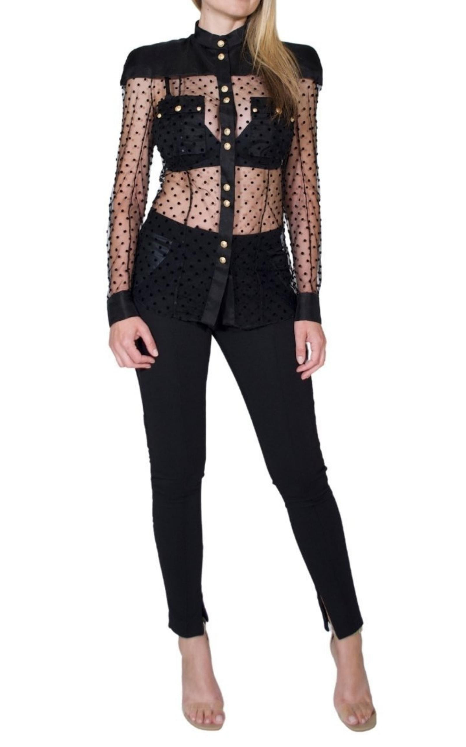Long Sleeve Black Polka Dot Silk Shirt - 3