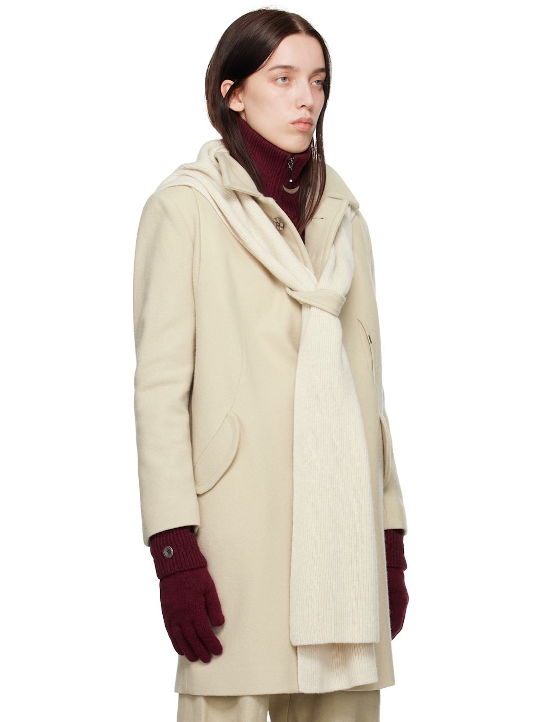 Beige Hood Muffler Coat - 2