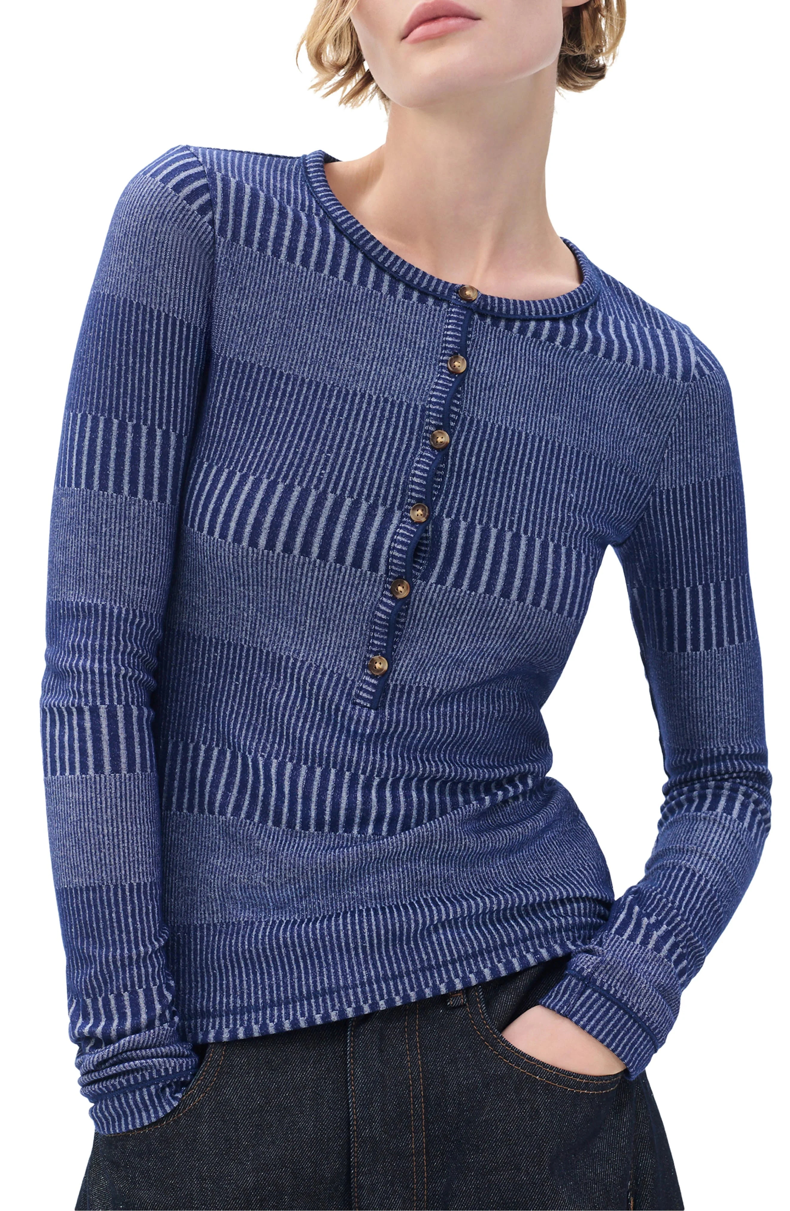 rag & bone The Knit Two-Tone Rib Henley in Blue at Nordstrom - 1