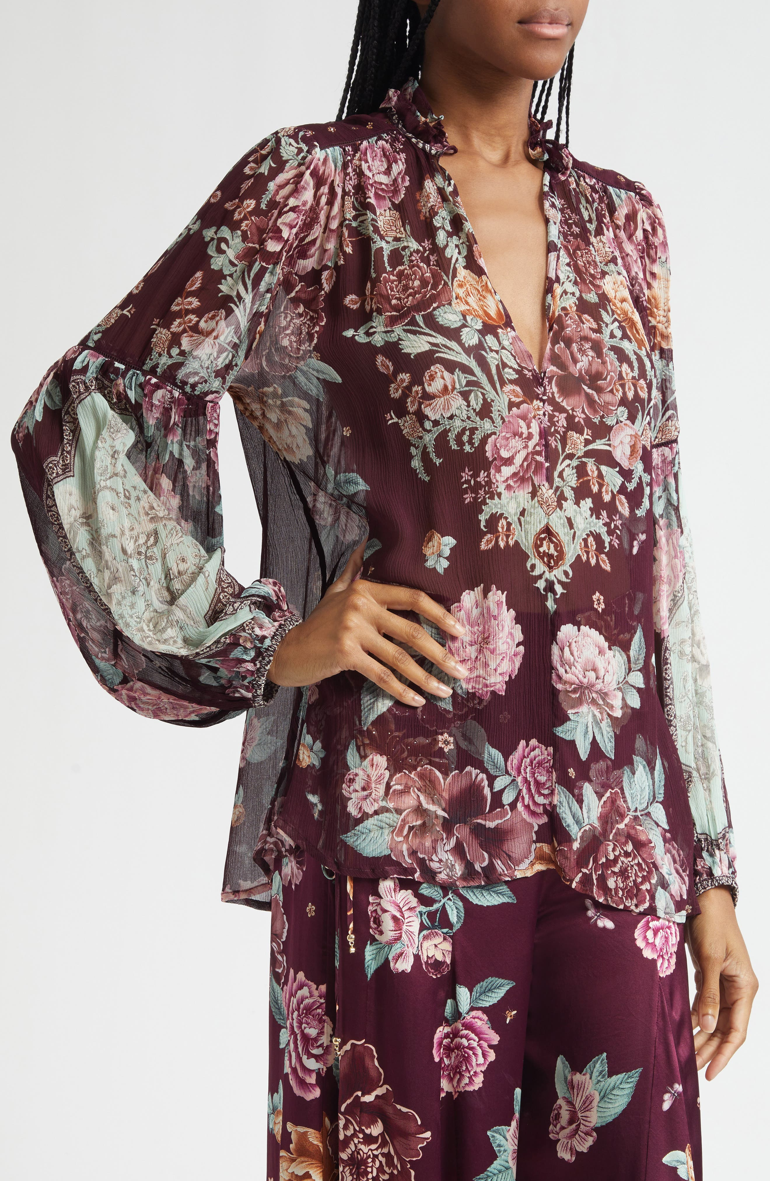 Camilla If These Tiles Could Talk Silk Peasant Top at Nordstrom - 5