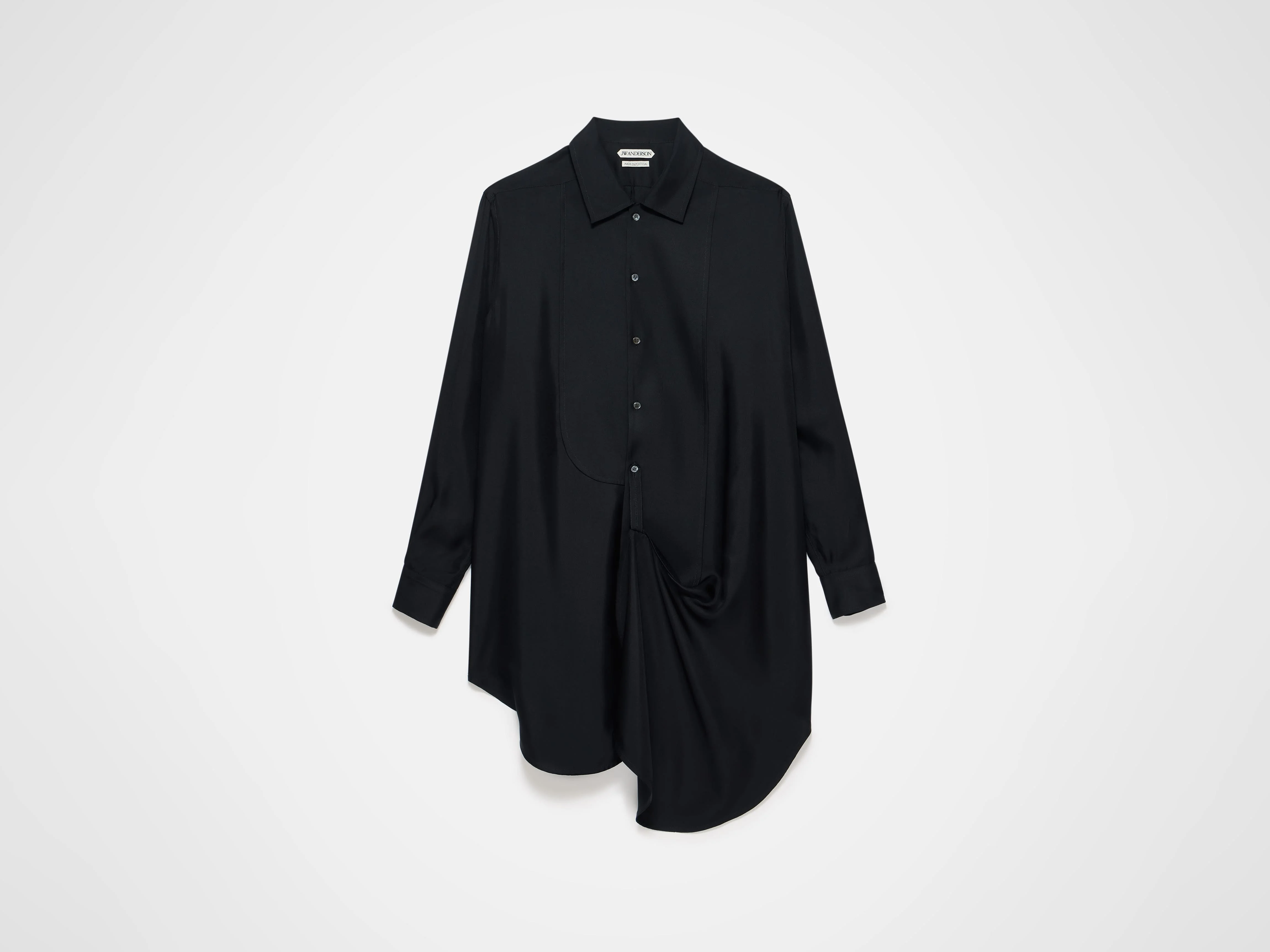 WOMENS TUXEDO DRAPE SILK DRESS IN BLACK - 1