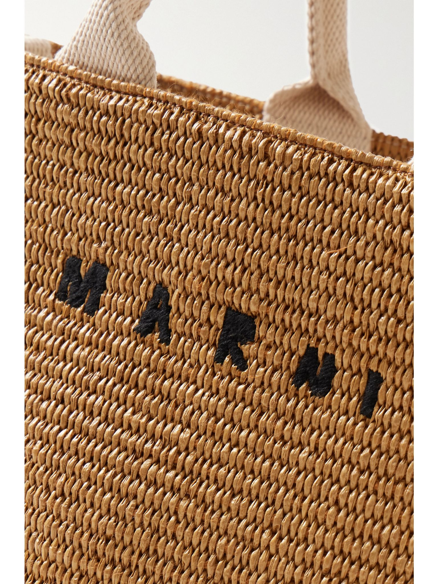 Basket small canvas-trimmed embroidered faux raffia tote Neutral - 4