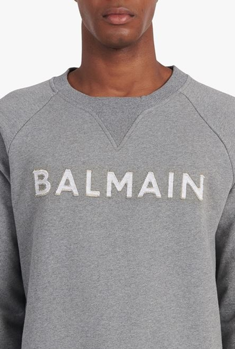 Heather gray eco-designed cotton sweatshirt with gray Balmain logo appliqué 6