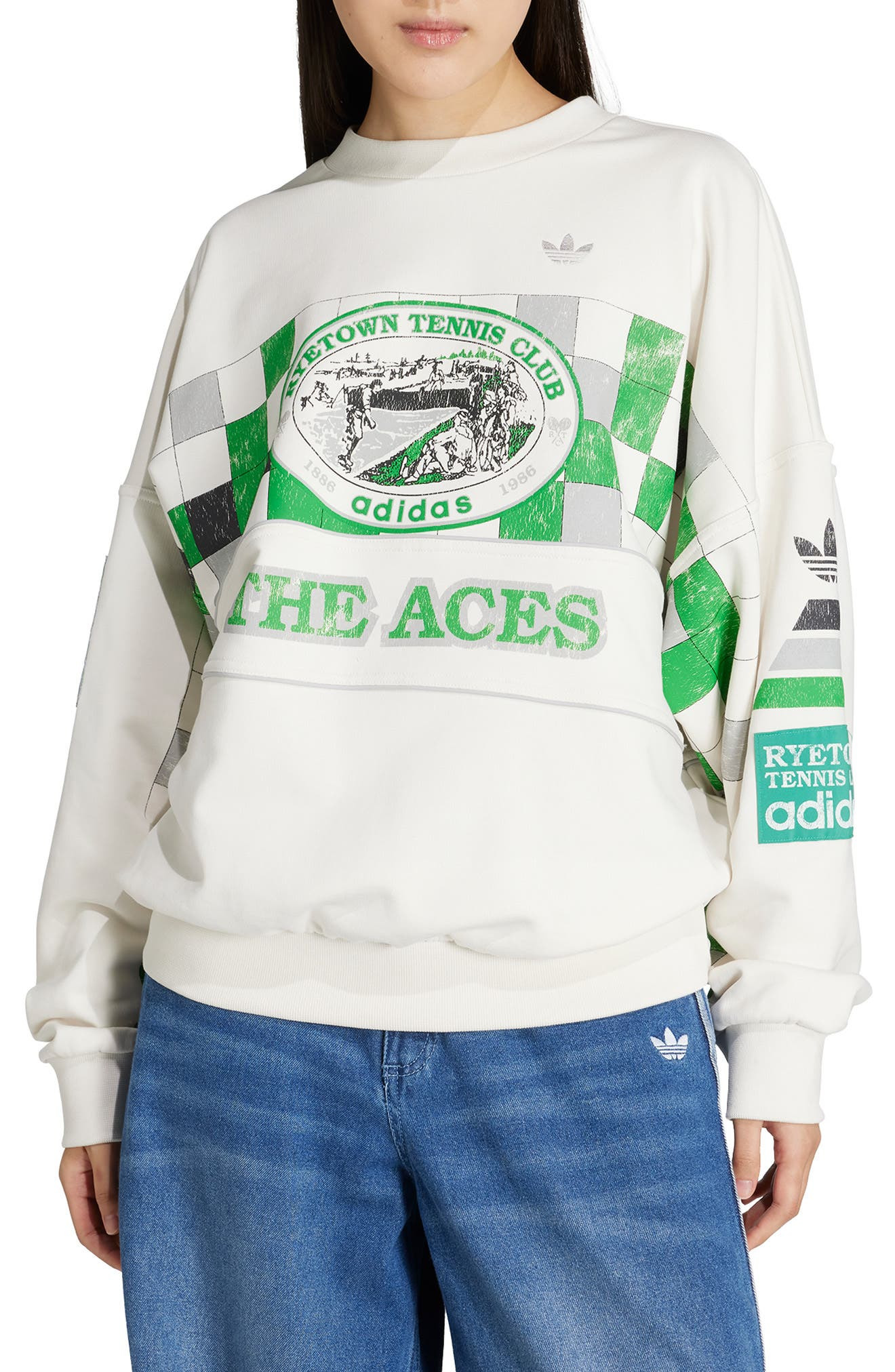 adidas Archive Court Crewneck Sweatshirt in Cloud White at Nordstrom - 1