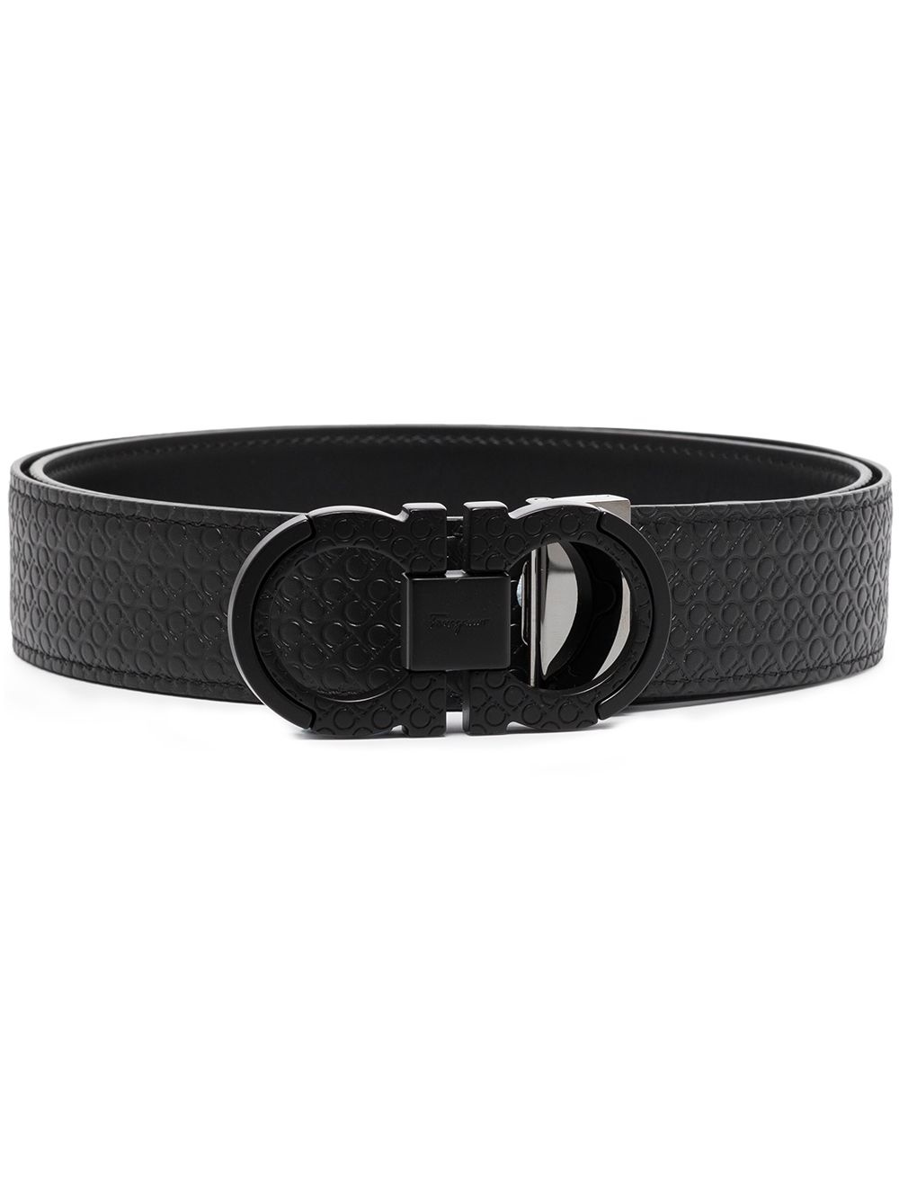 logo-buckle embossed leather belt - 1