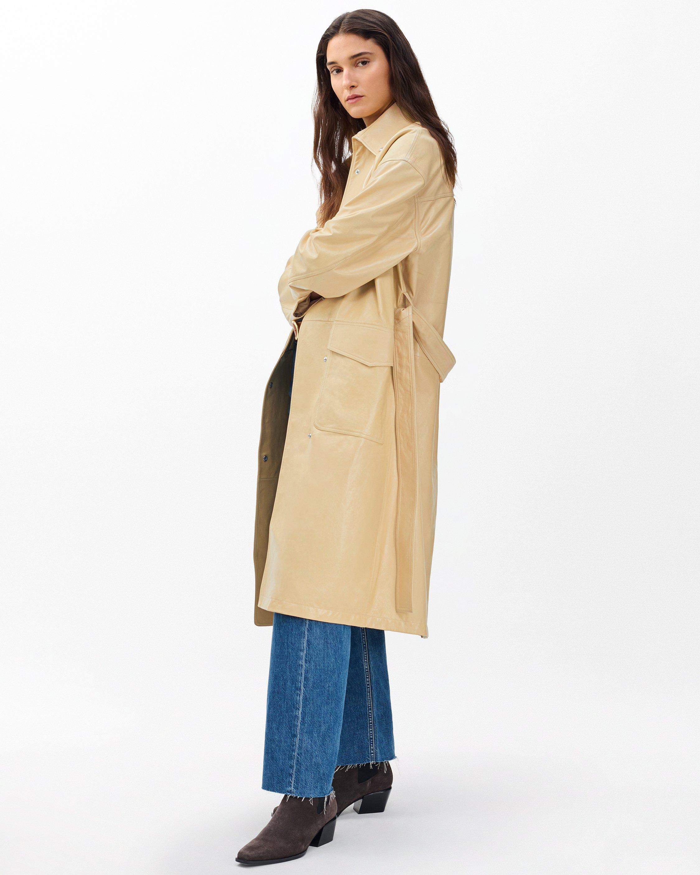 Rue Lamb Leather Trench Coat - 6