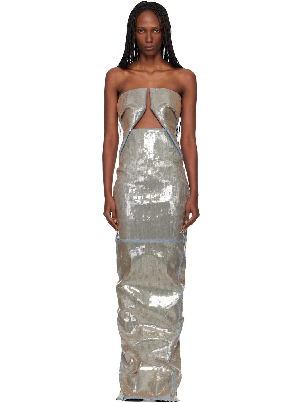 Blue & Beige Temple Prong Denim Maxi Dress - 1