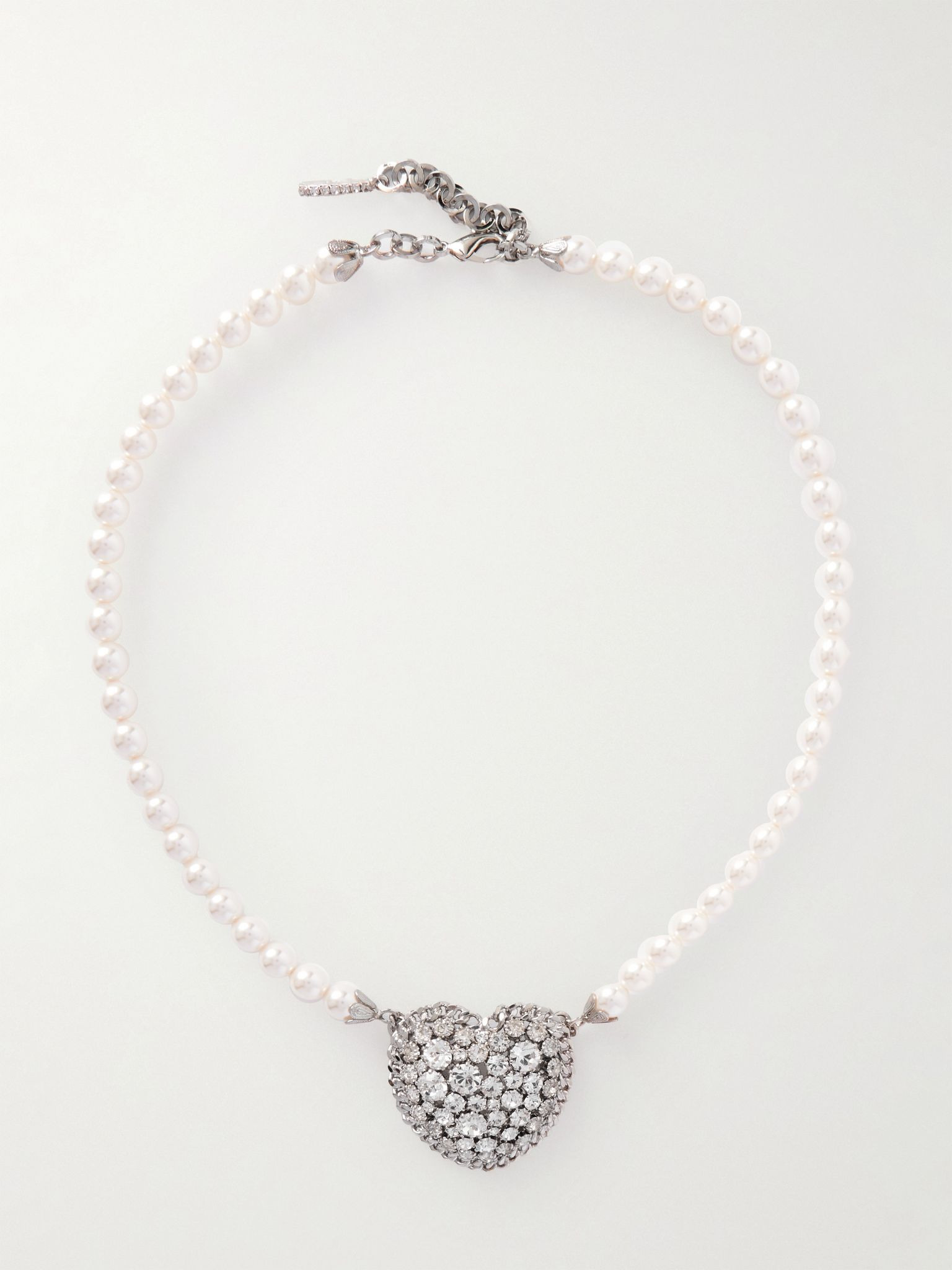 Silver-tone crystal and faux pearl necklace Silver - 1