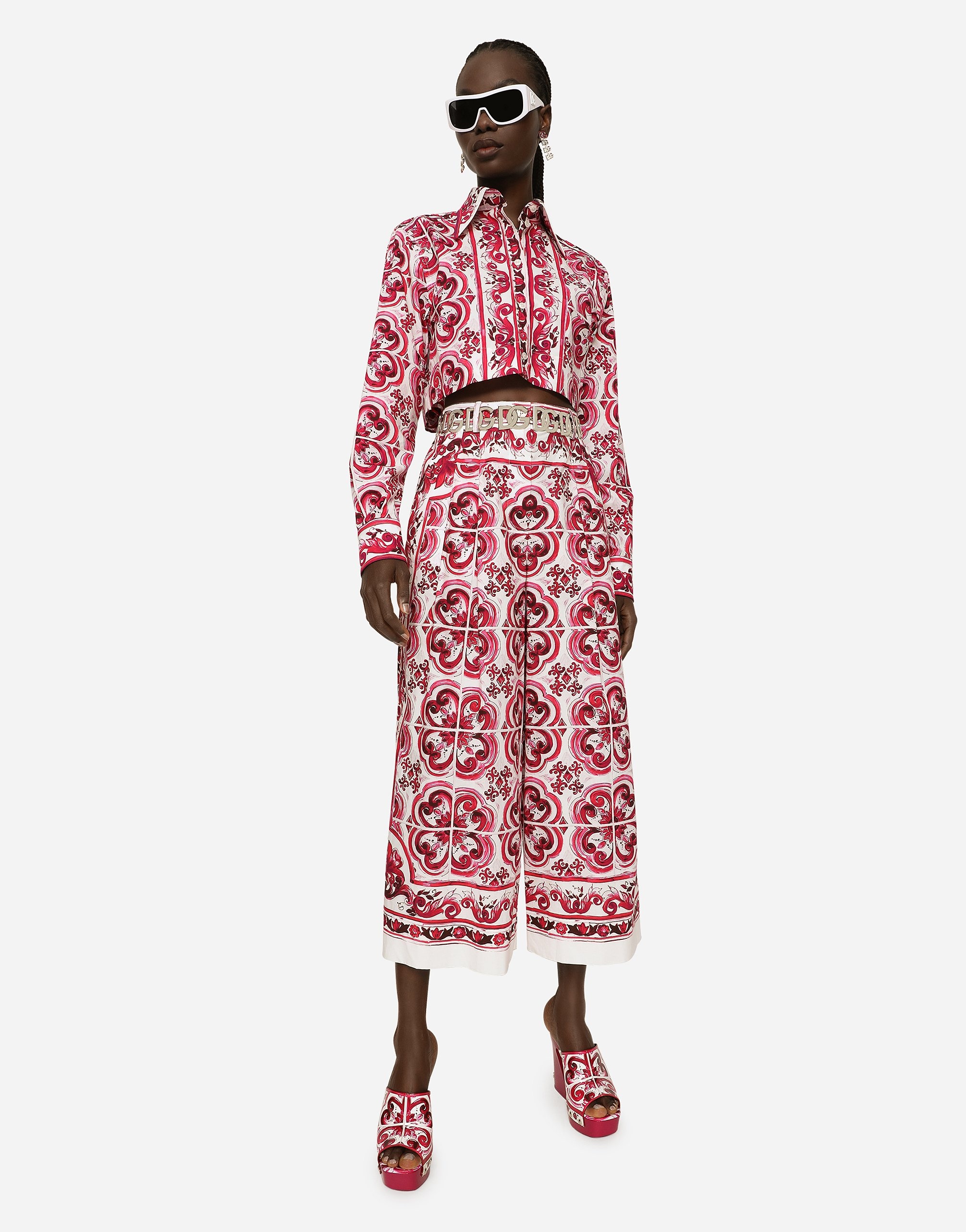 Majolica-print poplin culottes - 2