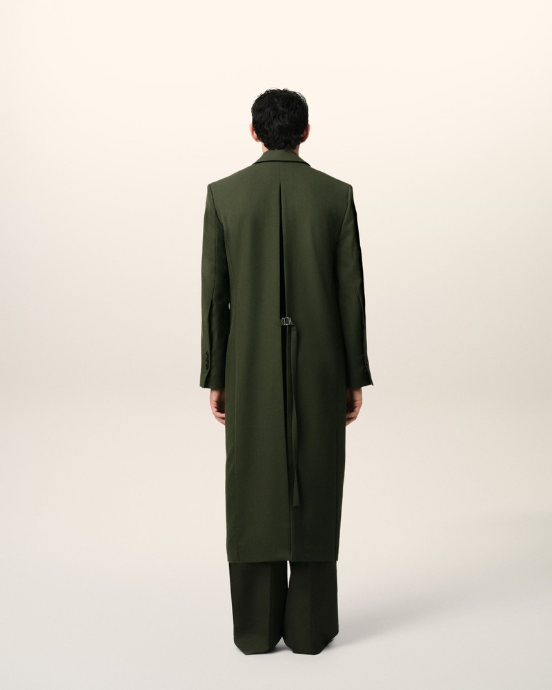 GREEN WOOL BACK SLIT LONG COAT 5