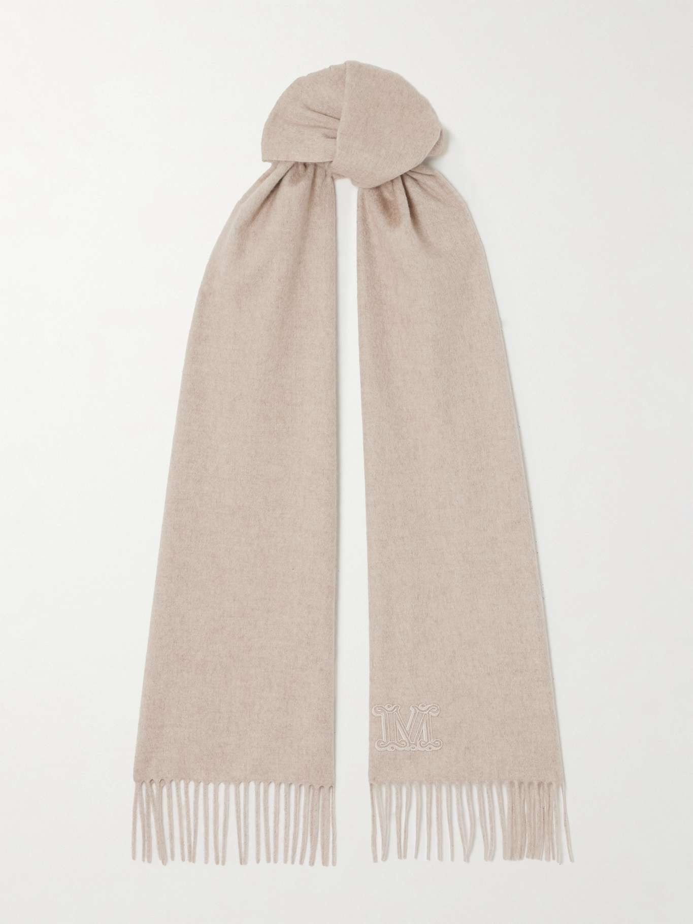 Fringed embroidered cashmere scarf - 1