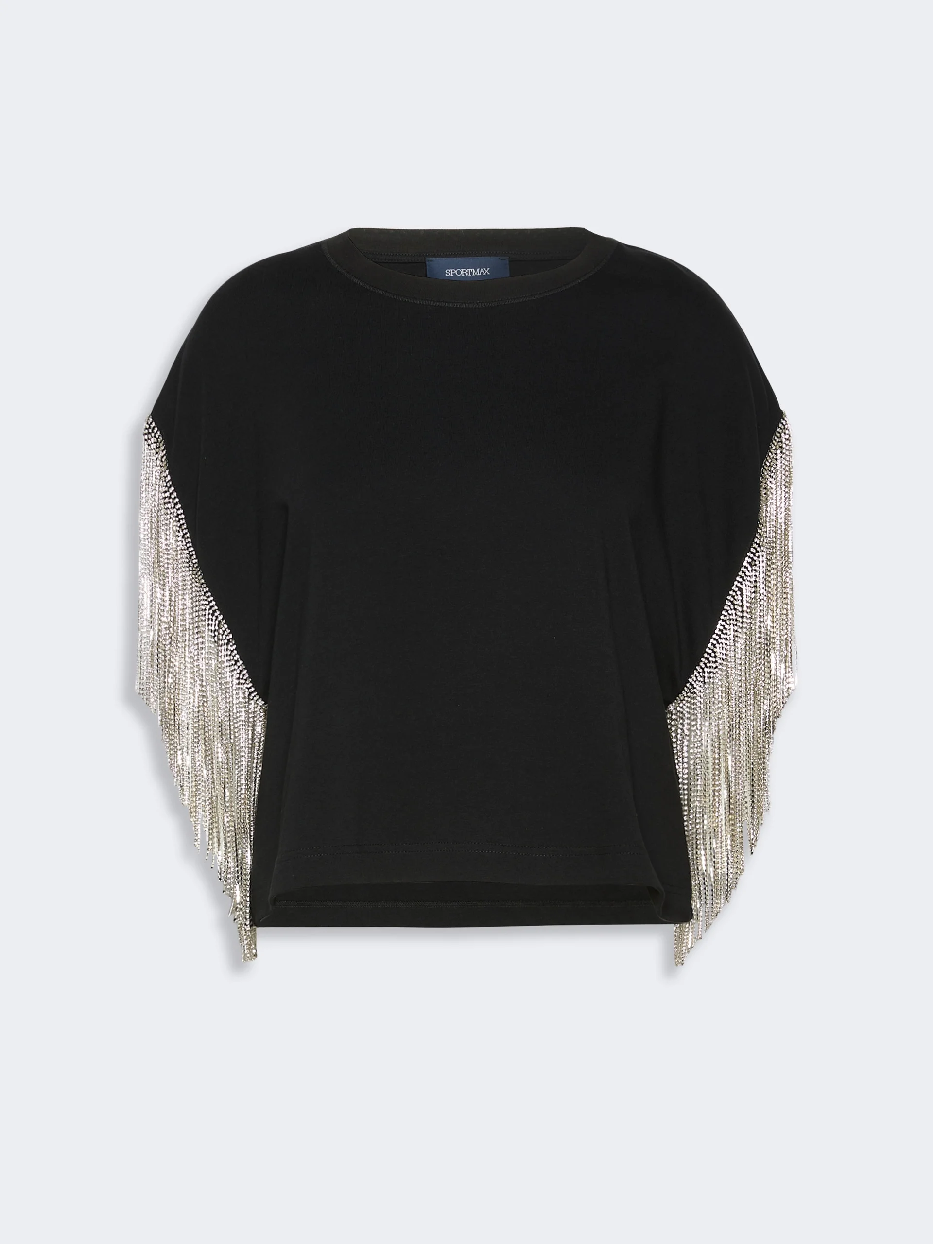 RIVIERA Rhinestone fringe-adorned cotton boxy T-shirt - BLACK - 1