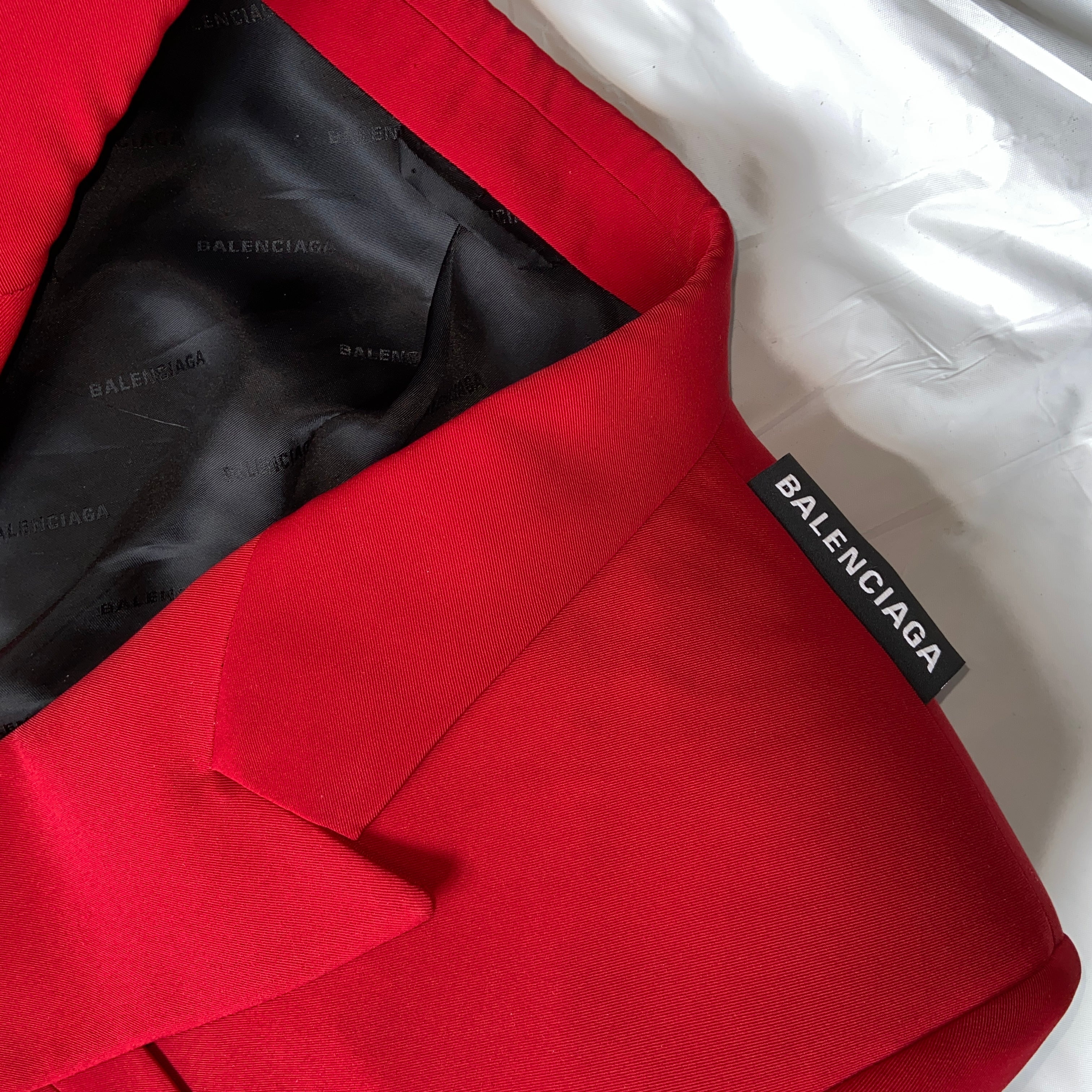 Balenciaga Bwnt ss19 runway set red 80s boxy shoulder blazer pants suit set 44 - 13