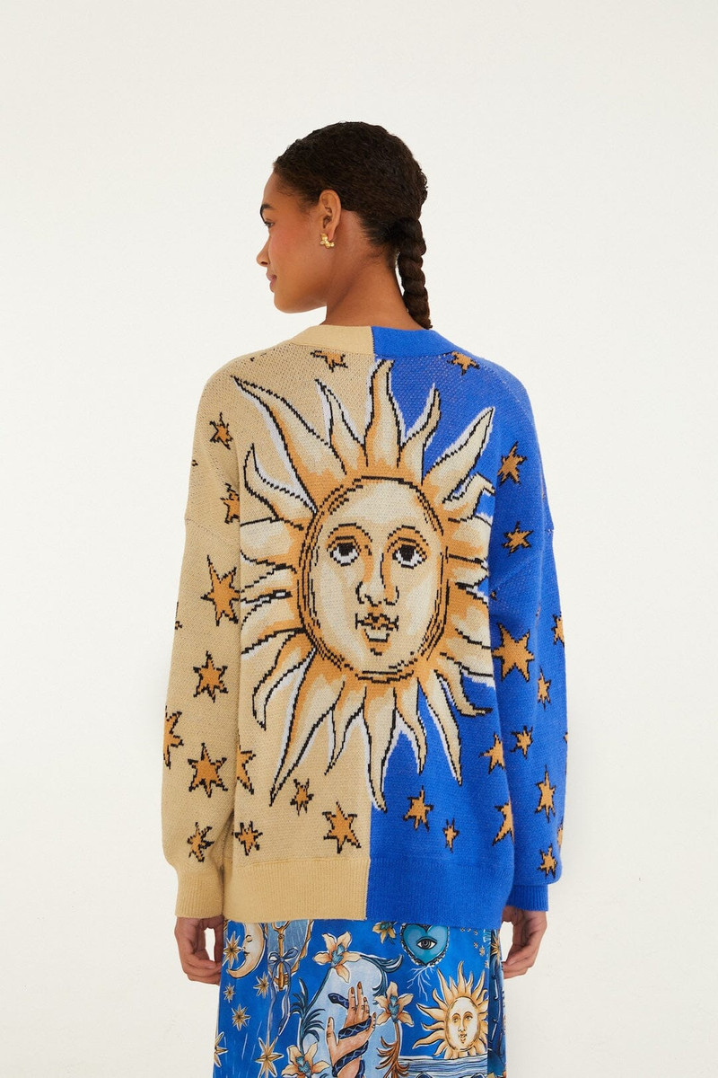 Mixed Mystical Sun Buttoned Knit Cardigan 3