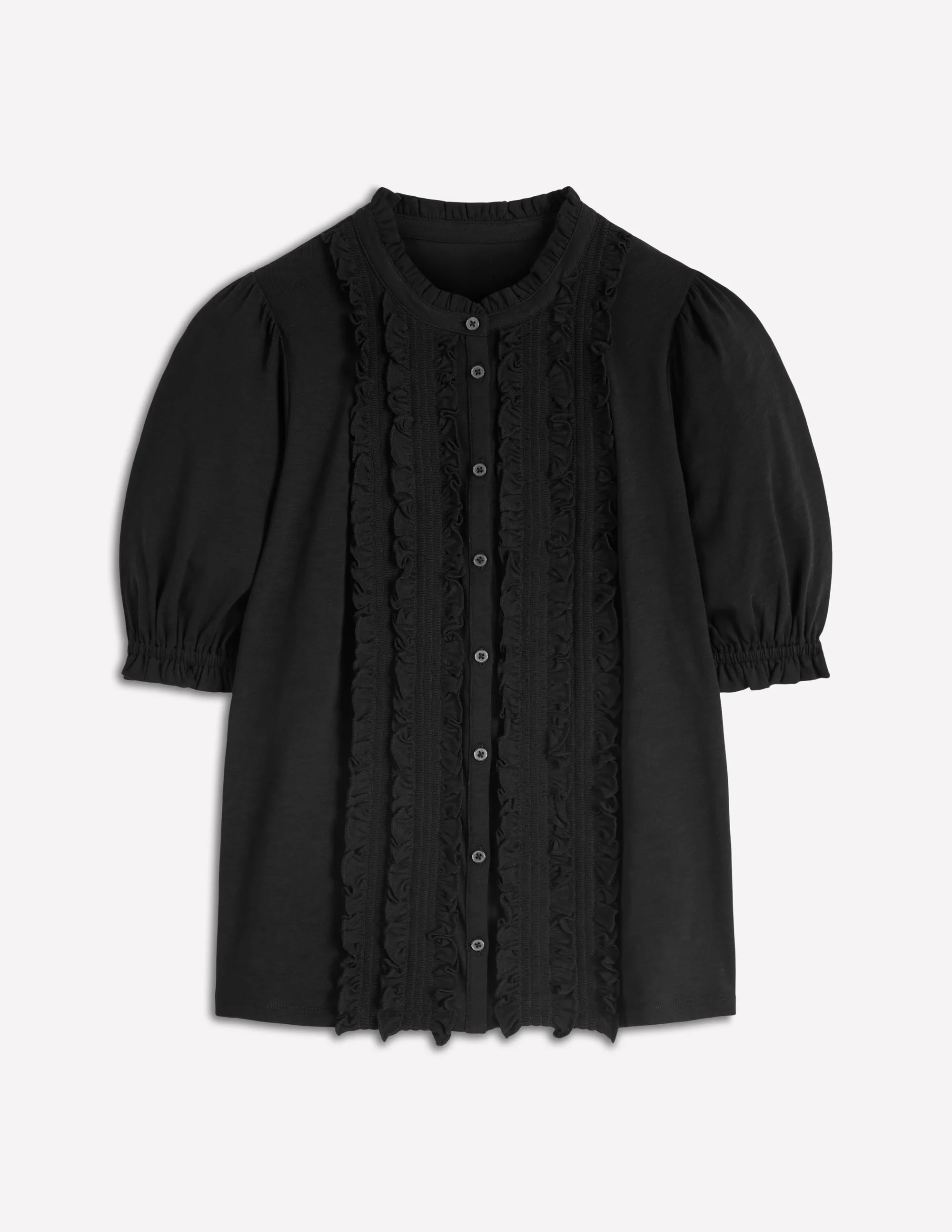 Eda Ruffle Front Shirt-Black - 1