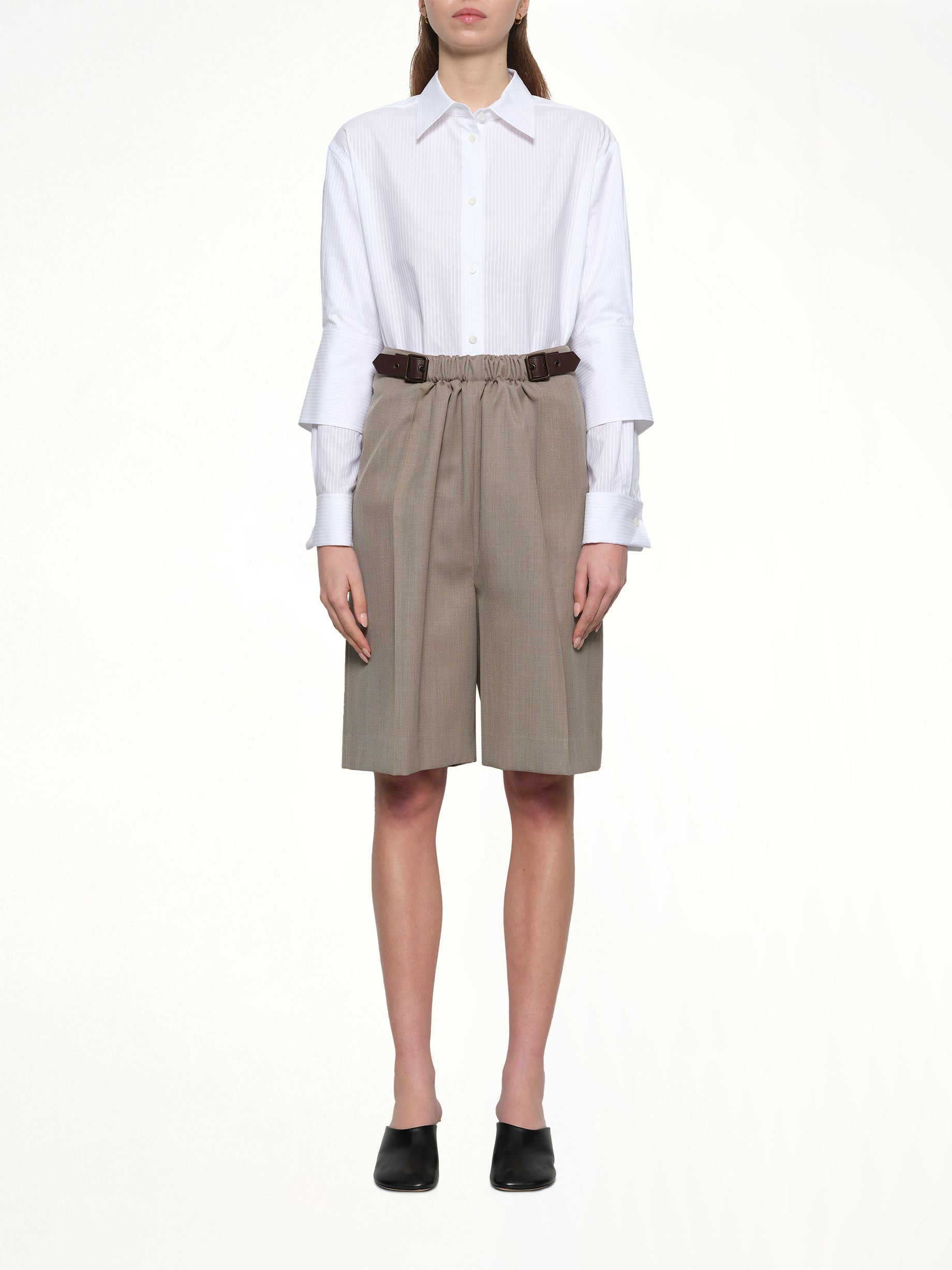 Belted Shorts in Beige Melange - 7