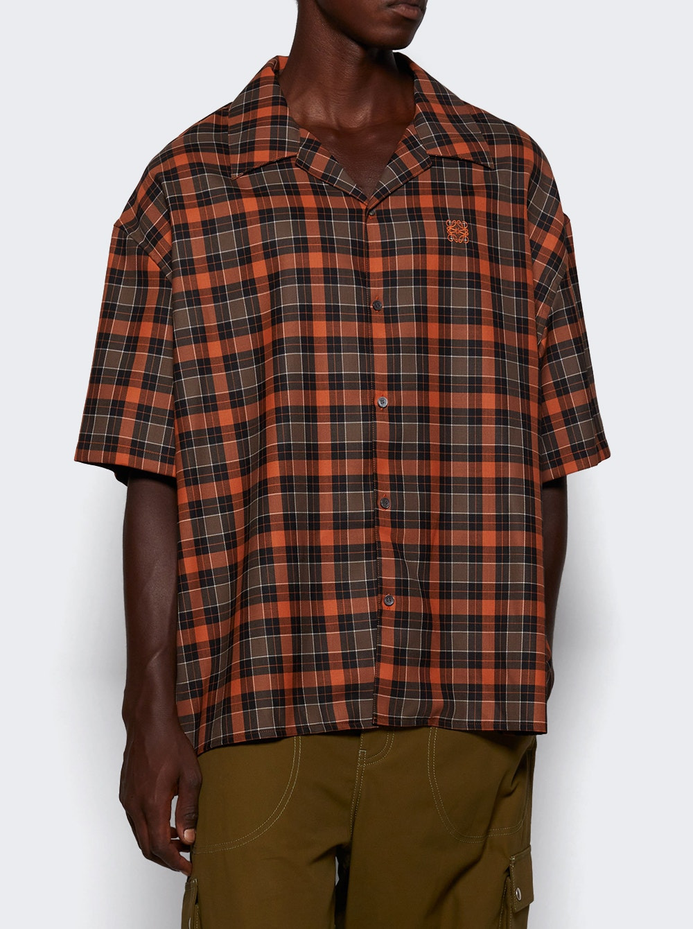 Wool Blend Short Sleeve Shirt Orange And Black - 2