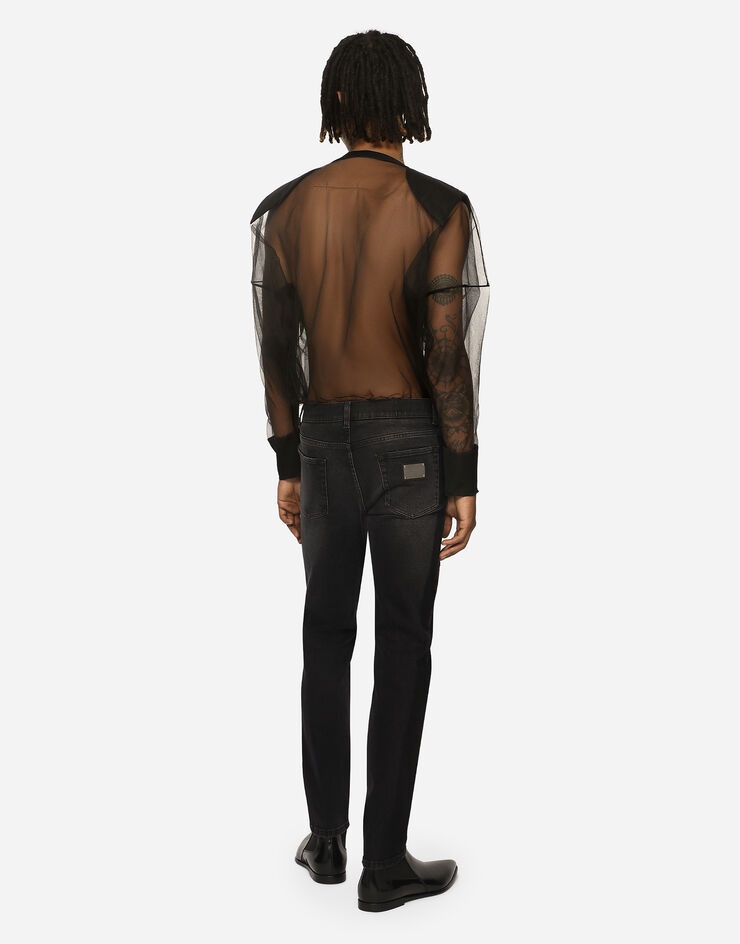 Gray wash slim-fit stretch jeans - 3