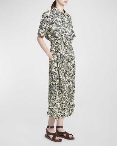 Loro Piana Yuki Flower-Print Wrap-Waist Wide-Leg Crop Linen Pants outlook