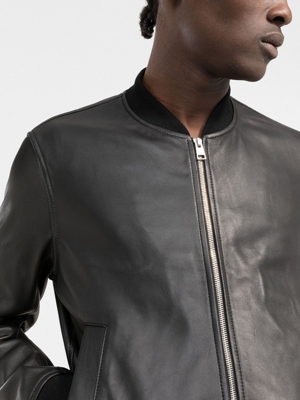 zip-fastening leather bomber jacket - 5