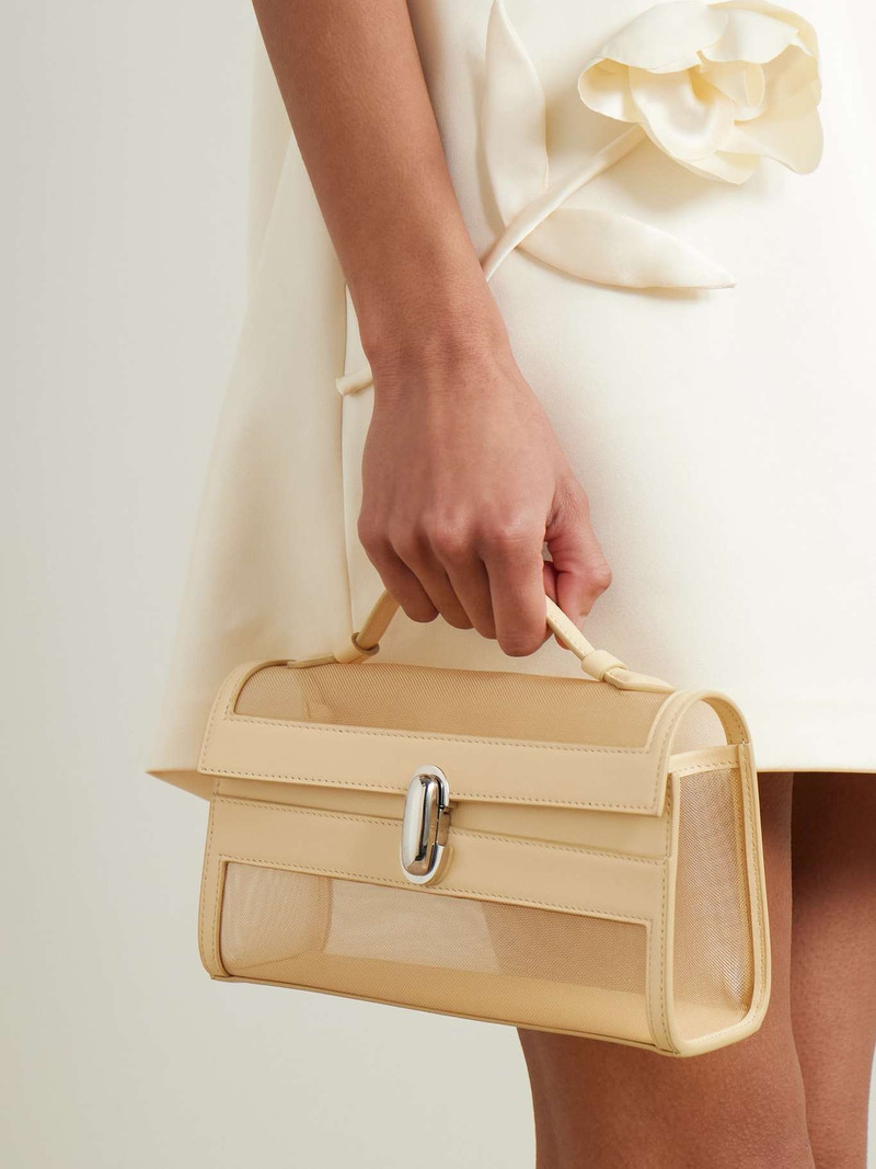 SAVETTE Symmetry Pochette leather and mesh tote Beige outlook