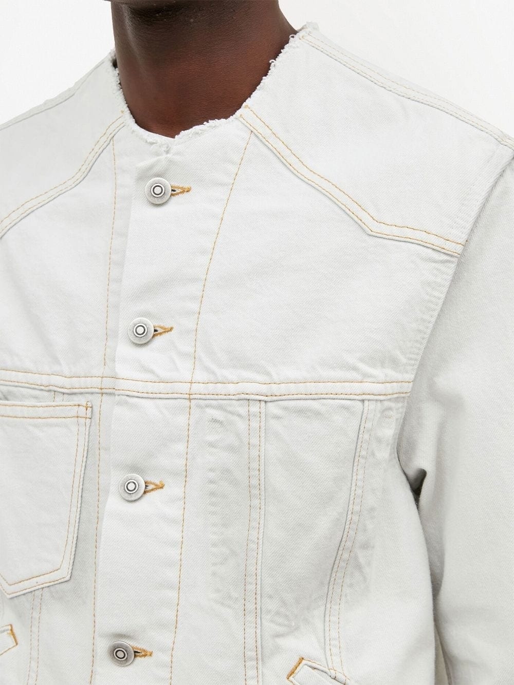collarless denim jacket - 5