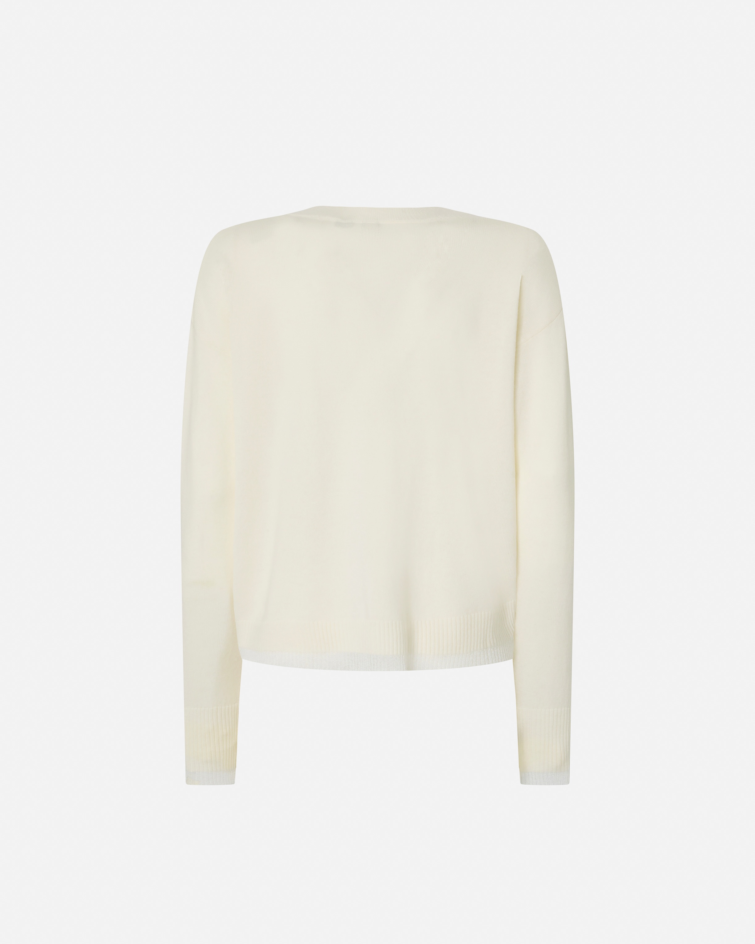 WHITE CASHMERE-BLEND V-NECK PULLOVER - 6