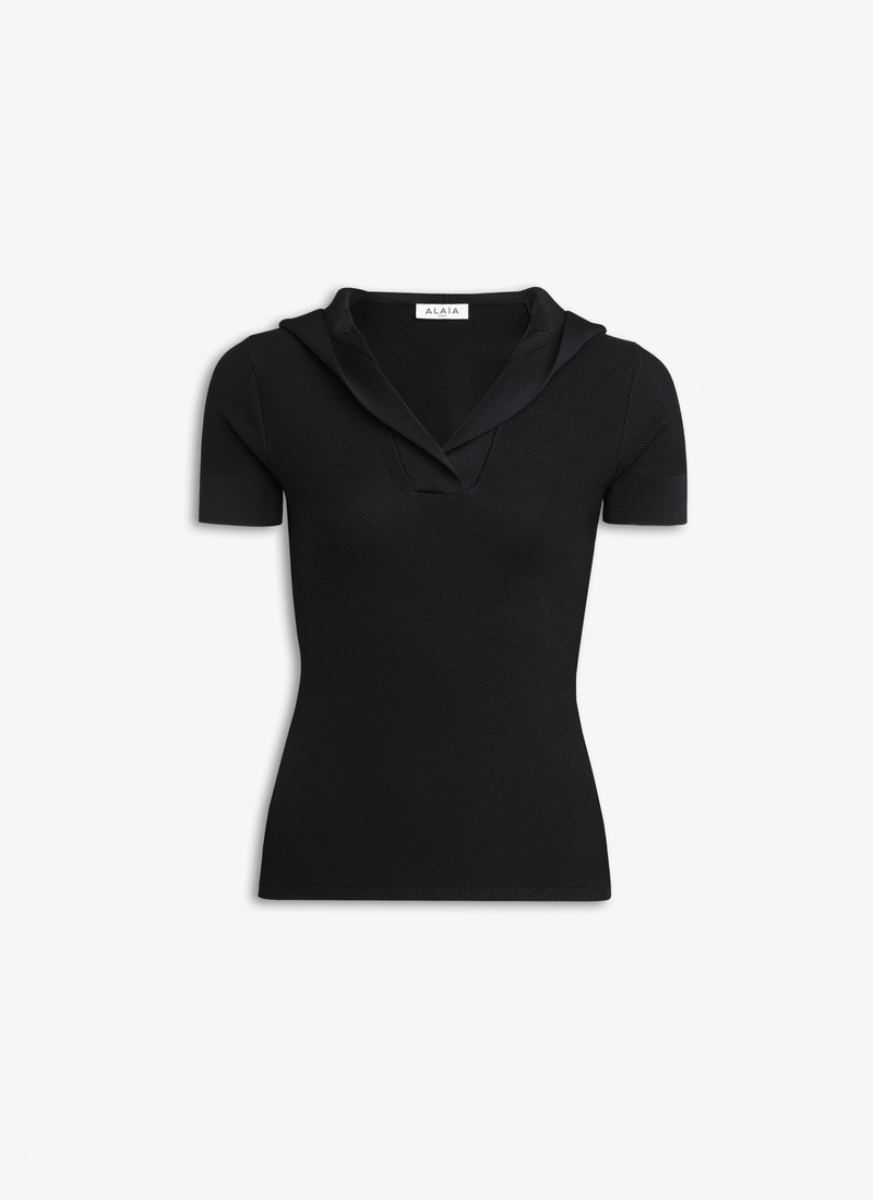 HOODED TOP IN PIQUE KNIT - 1