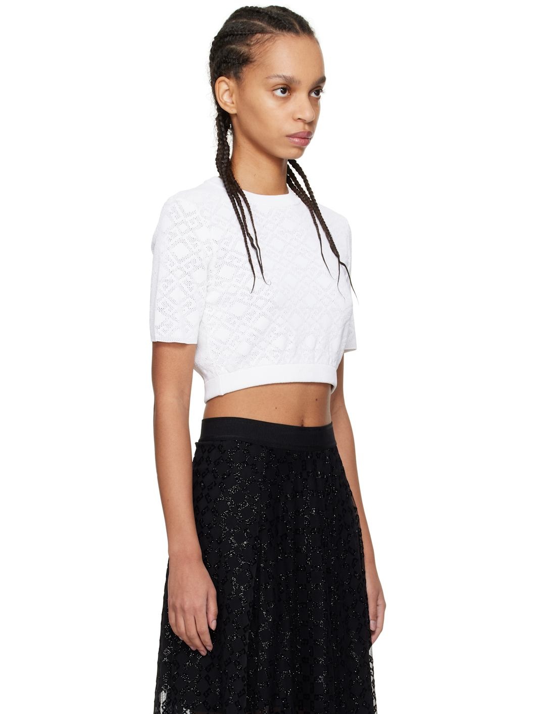 White Monogram 72 Jacquard Cropped Sweater - 2