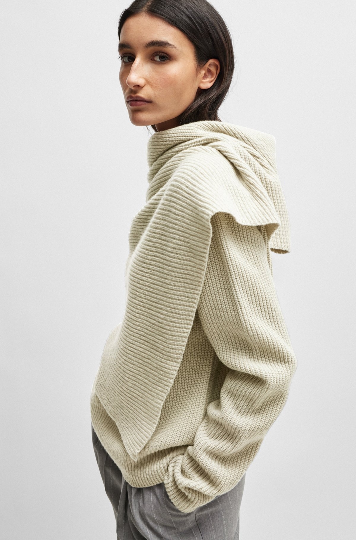 NAOMI X BOSS DRAPE-DETAIL SWEATER IN WOOL AND CASHMERE - 5