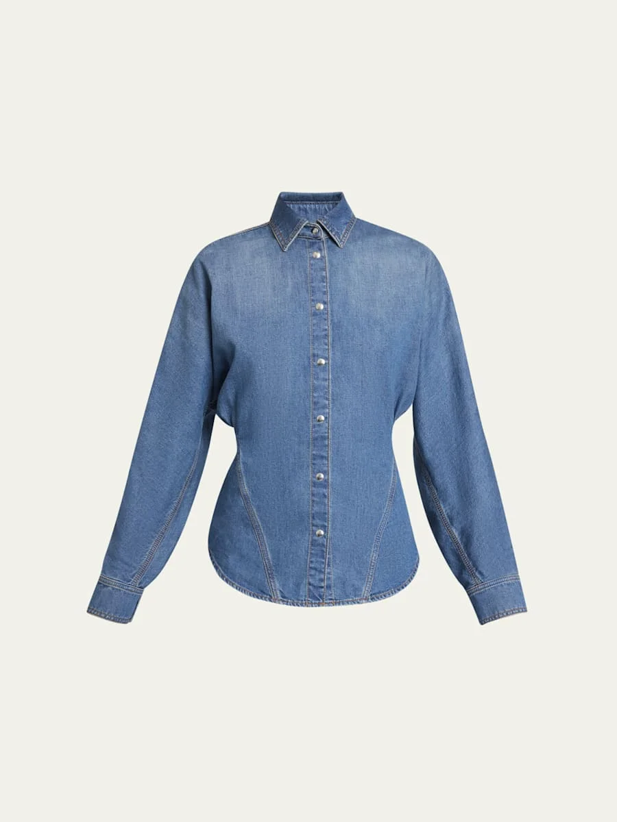 Seamed Button-Down Denim Top - 1