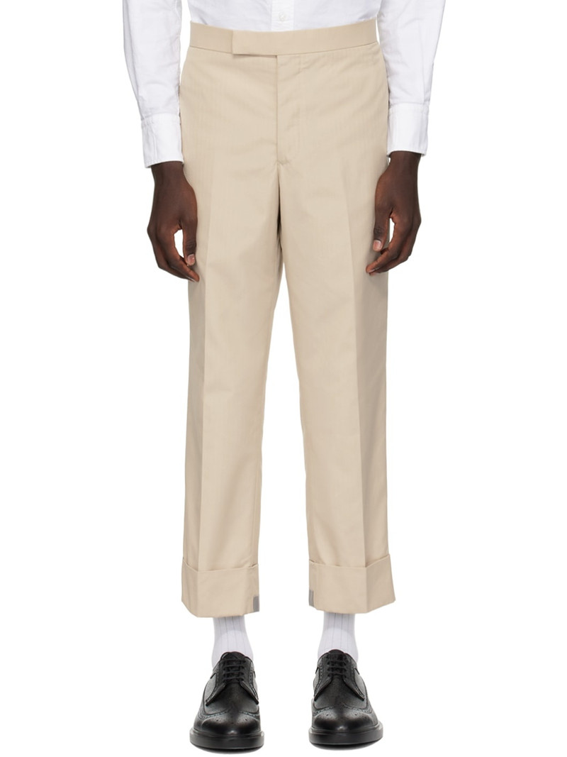 Beige Backstrap Trousers 1