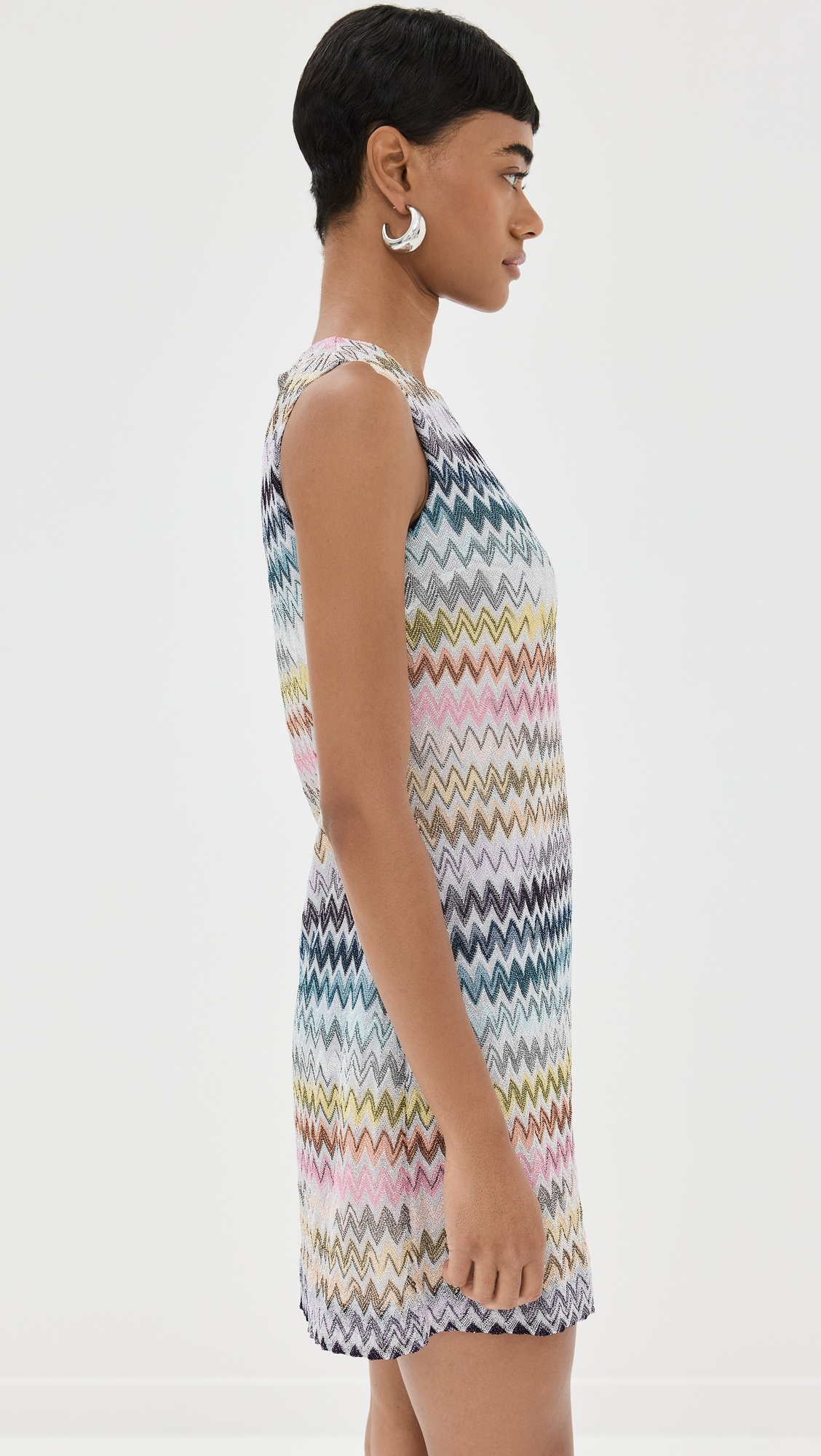 Sleeveless Mini Dress in Zig Zag Lamé Viscose - 3