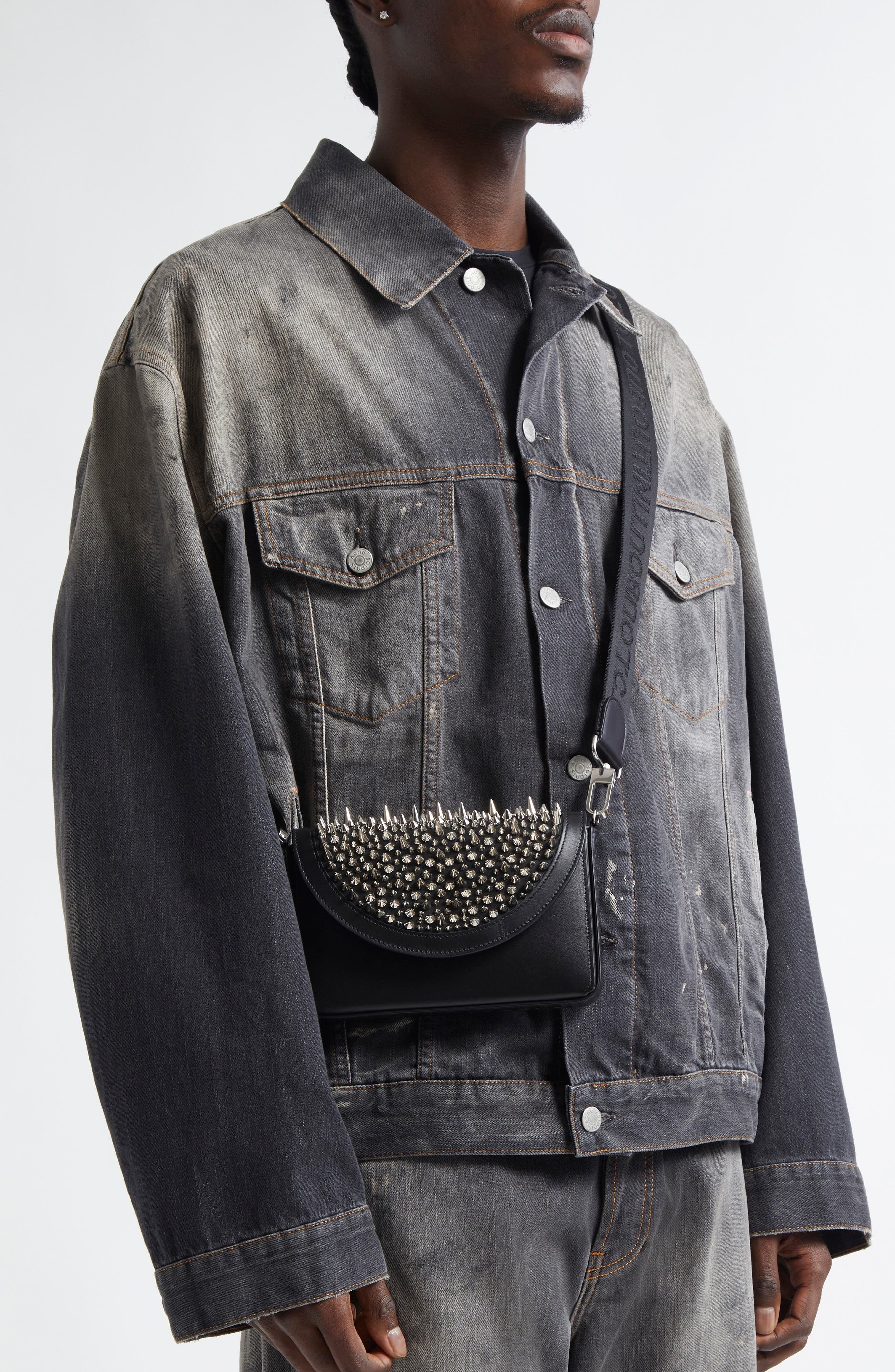 Christian Louboutin Funky Spike Leather Wallet on a Strap in Black/Silver at Nordstrom - 3