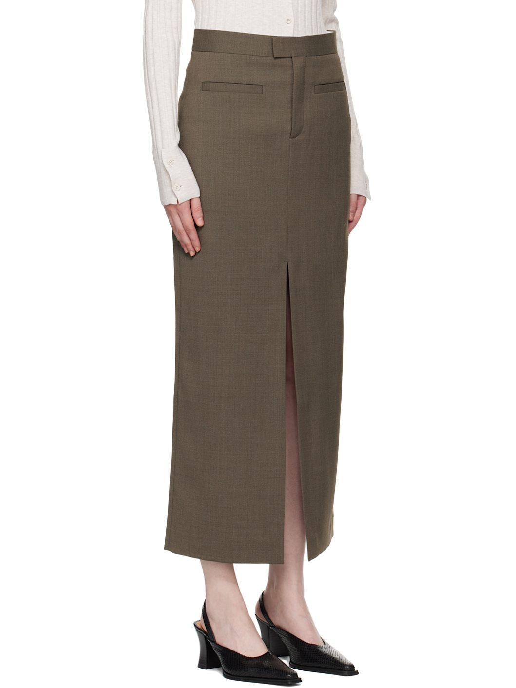 Brown Tailored Maxi Skirt - 2