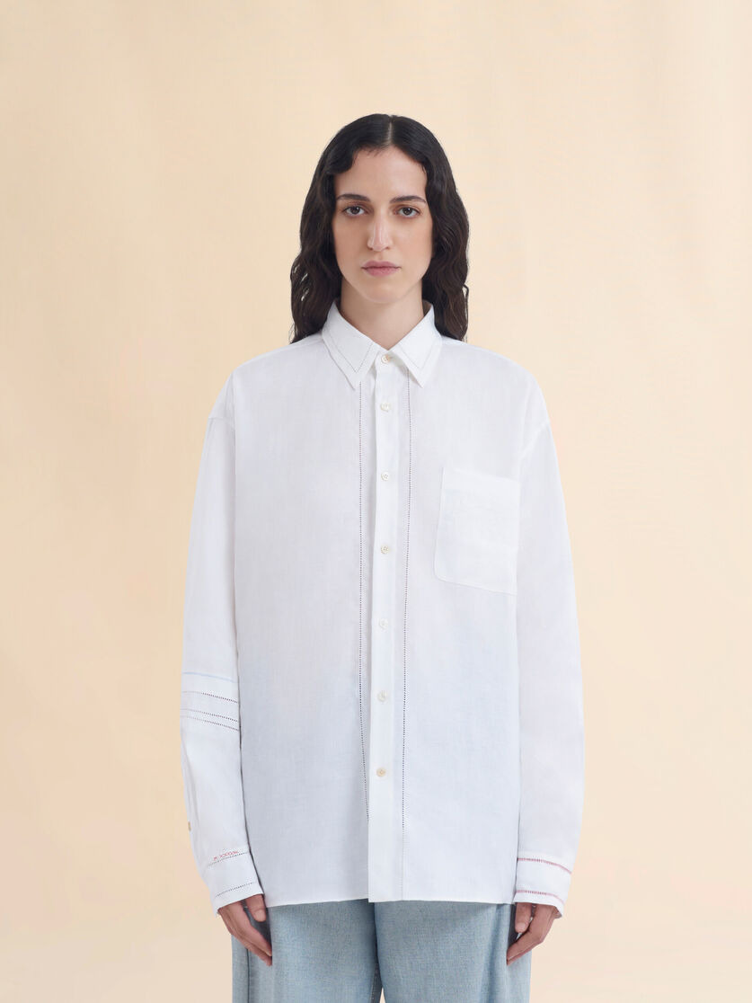 WHITE LINEN SHIRT WITH OPENWORK EMBROIDERY - 2