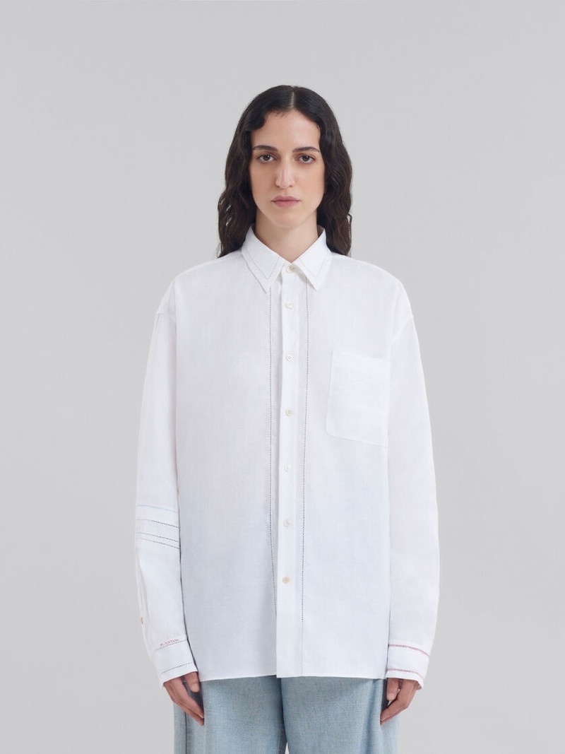 Marni WHITE LINEN SHIRT WITH OPENWORK EMBROIDERY outlook