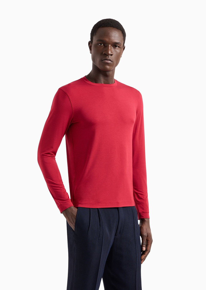 Stretch viscose jersey jumper with crew neck and long sleeves 2