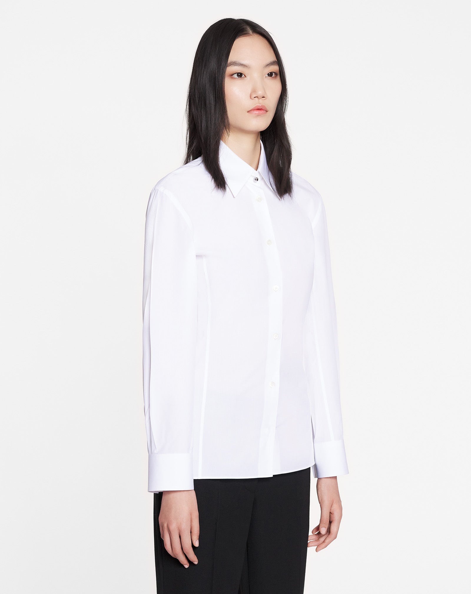 Tapered-waist poplin shirt - White - Ladies