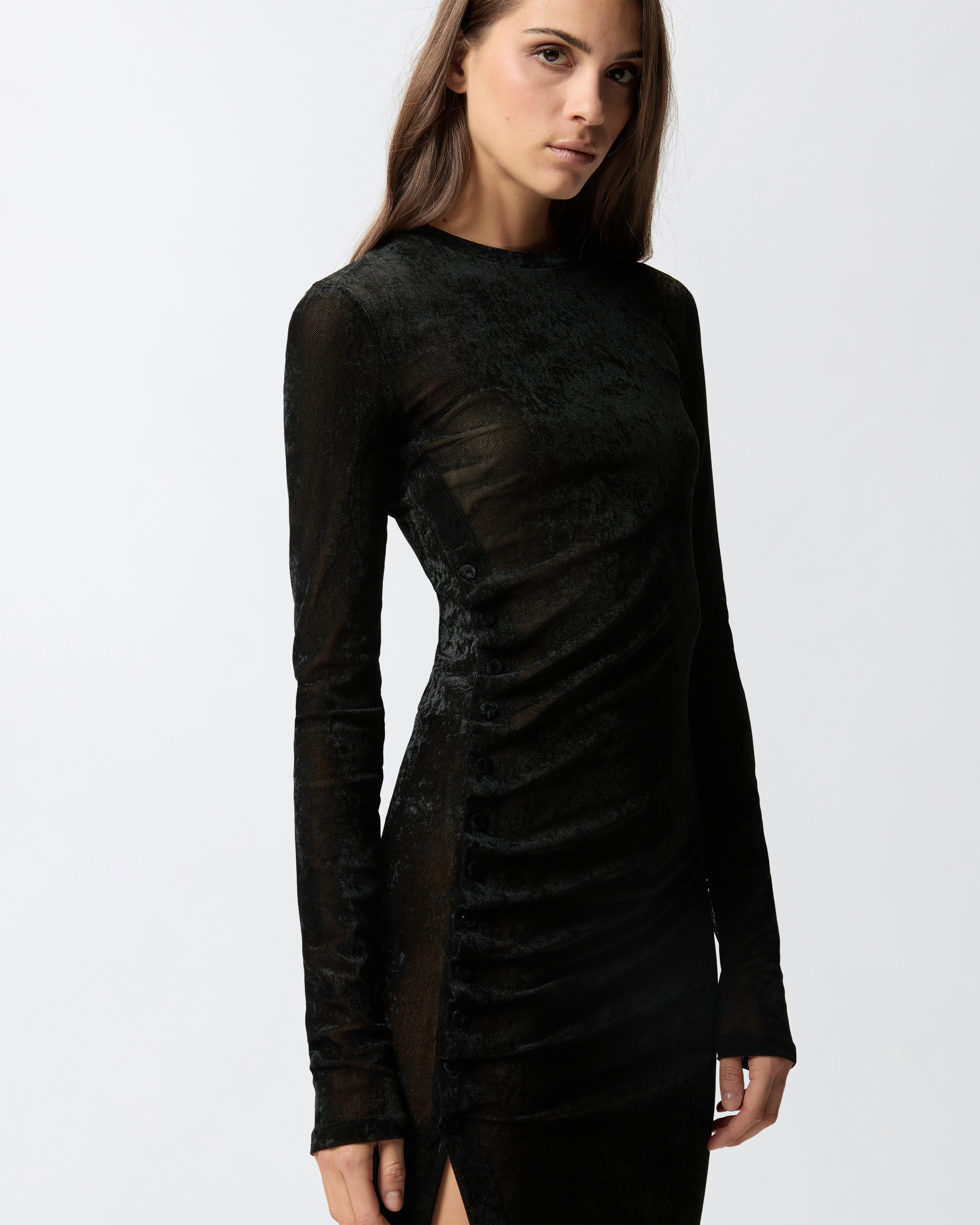 LONG TULLE DRESS WITH DRAPING - 5