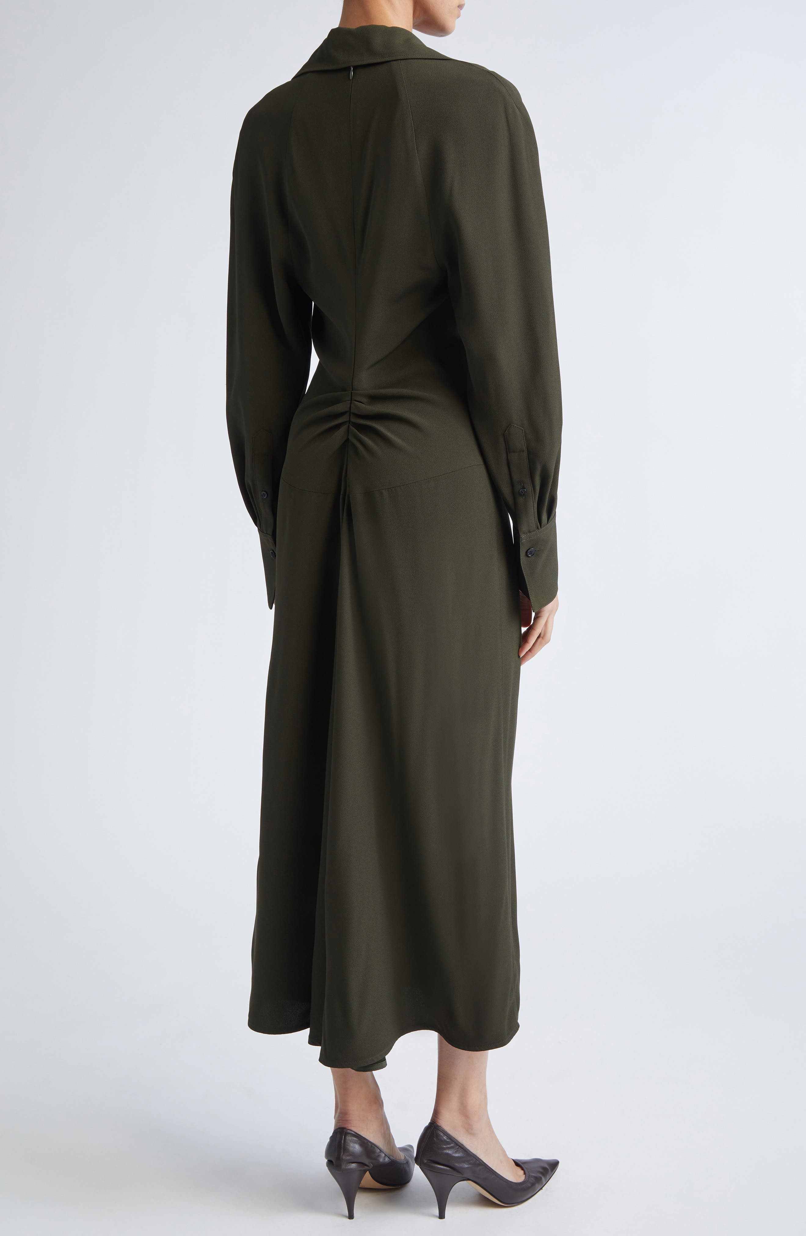 Victoria Beckham Polo Collar Long Sleeve in Dark Olive at Nordstrom - 2