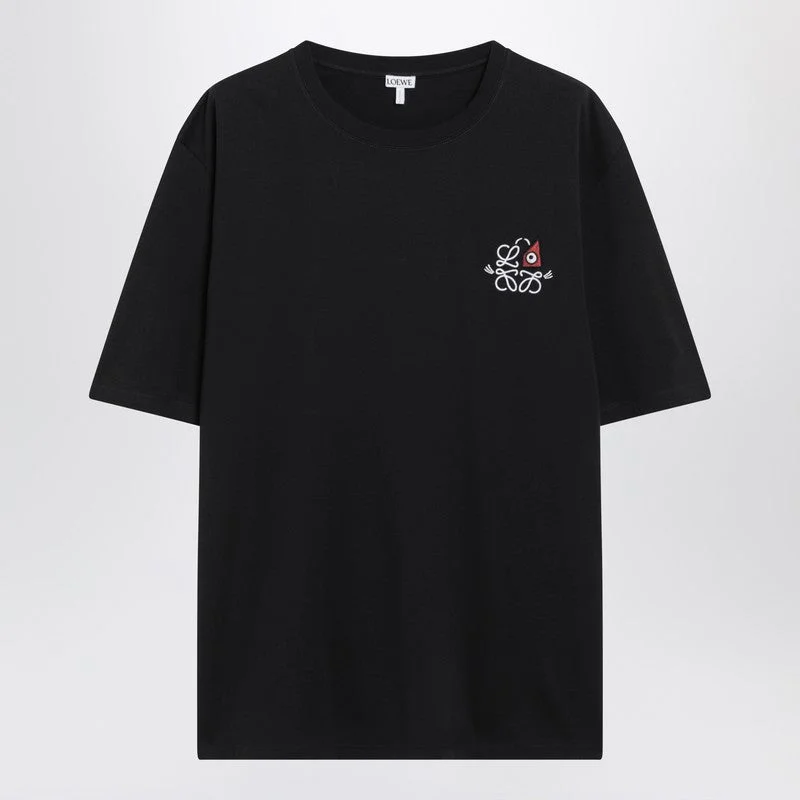 Loewe Navy Blue T-Shirt With Anagram Embroidery And Futurist Cat Men - 1