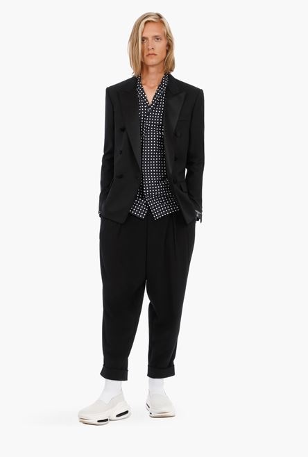 Black satin and wool blazer with double-breasted buttoned fastening - 2