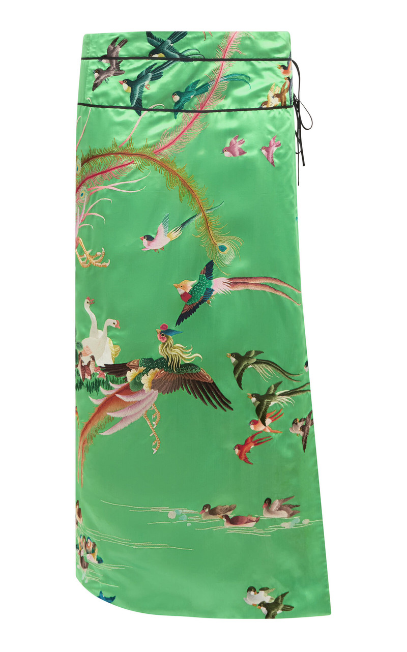 Tapestry Patterned Silk Midi Skirt green 1