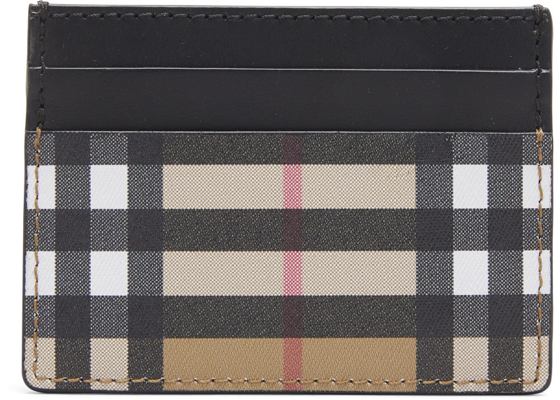 Burberry Burberry Vintage Check and Leather Card Case 4 Slot Black outlook