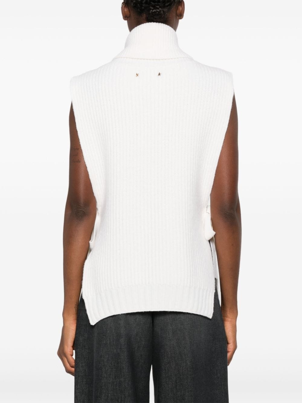 logo-embroidered fisherman's-knit vest - 4