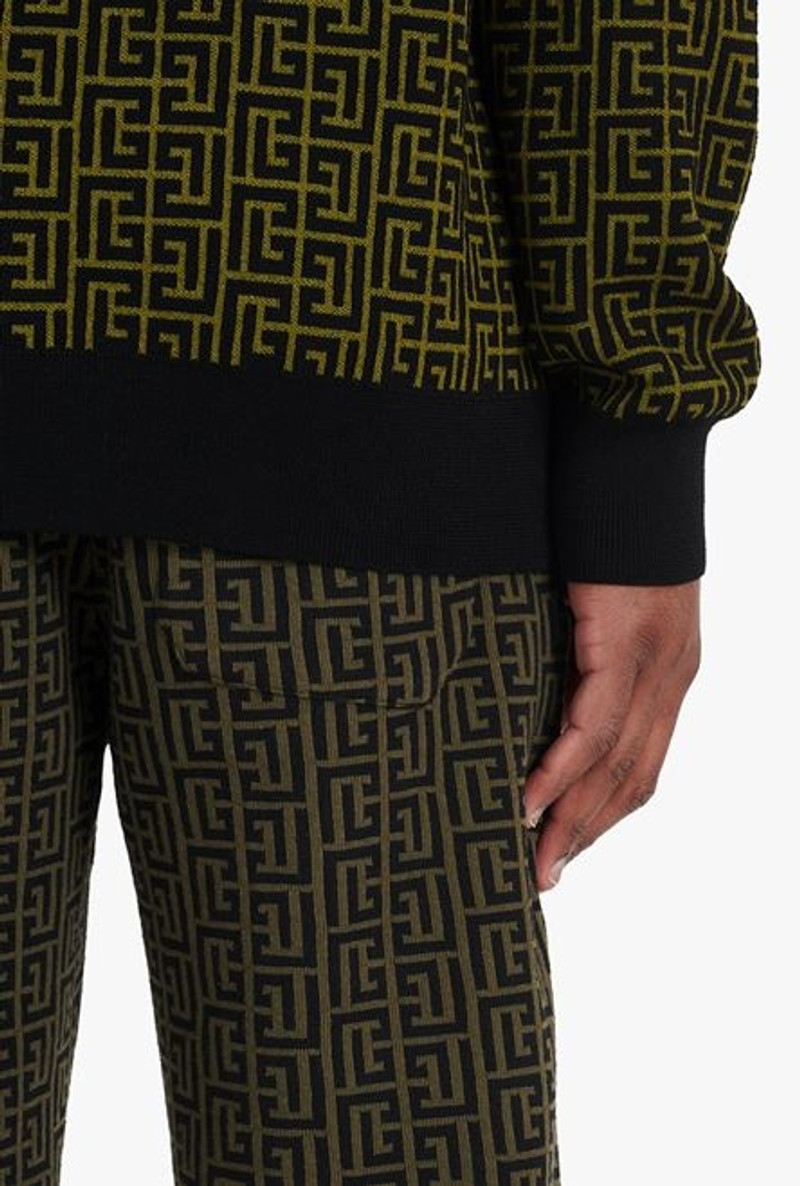 Khaki and black wool sweater with Balmain monogram 8