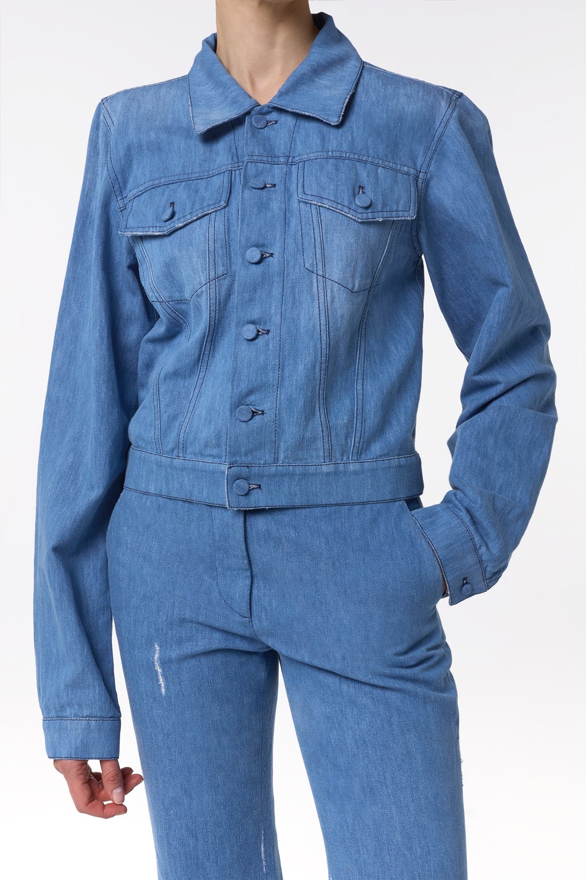 Roland Jacket in Light Blue Recycled Cotton Linen Denim - 6